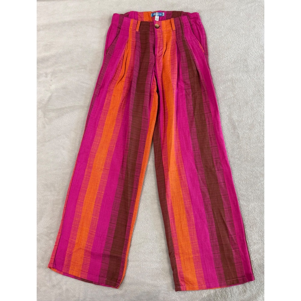 NWT Urban Outfitters Striped Wide Leg Pants Pink Orange Pleated Trousers Size 0